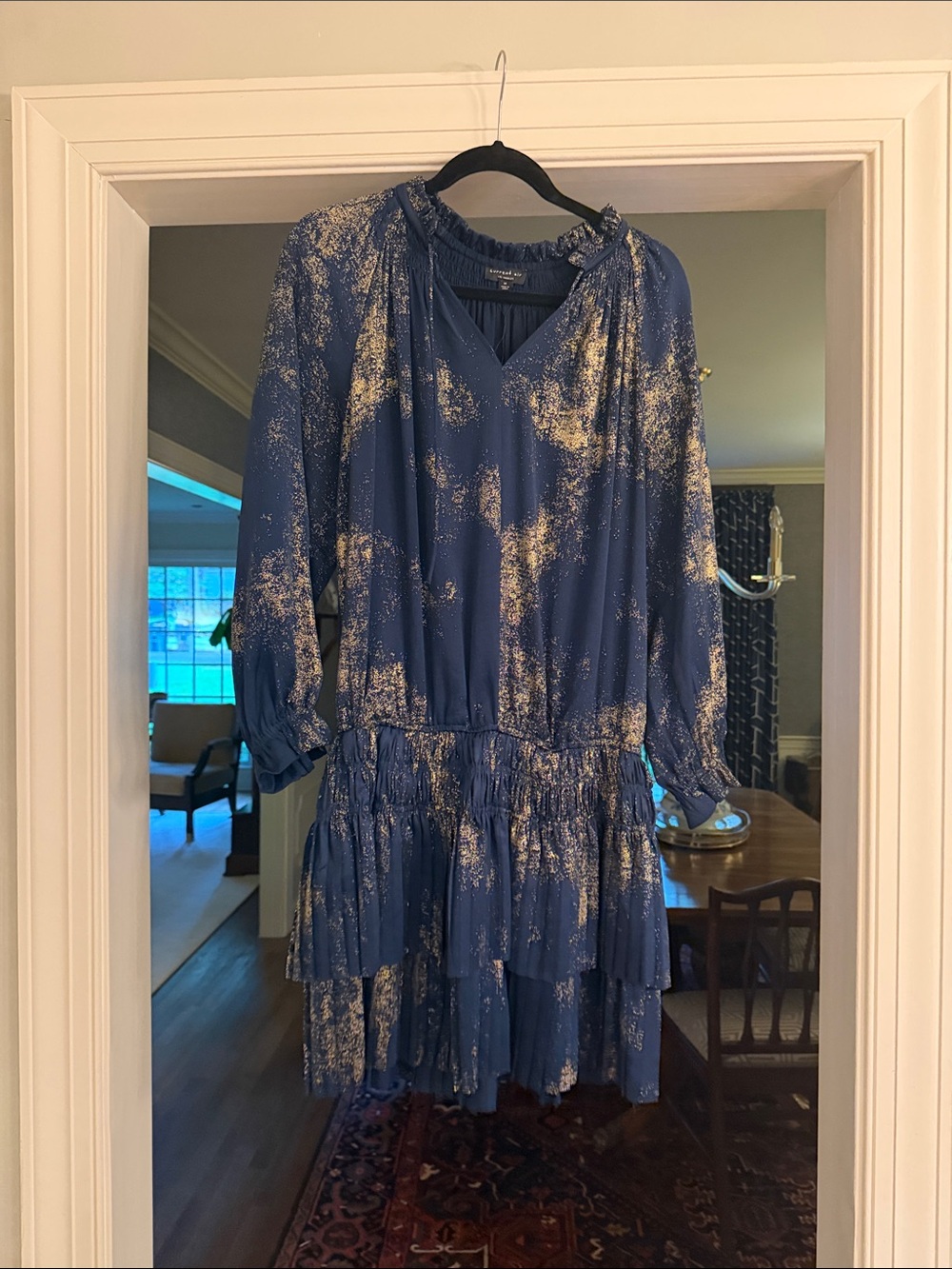 Current Air Blue Printed Tiered Long-Sleeve Dress
